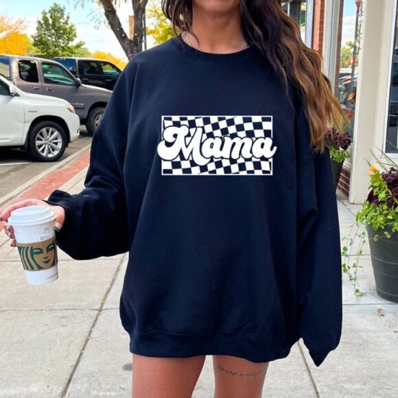 Checkered Mama NEW black crewneck sweatshirt - Picture 1 of 1
